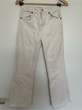 White Zara Mid-Rise Straight Leg Jeans, Slight Flare